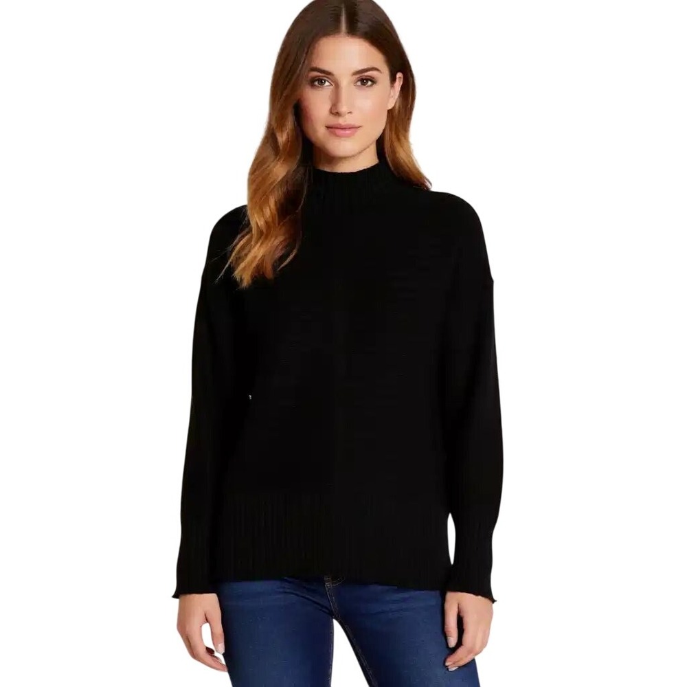 Cyrus New York Womens Mock Neck Ribbed Knit Sweater Black Size S NWT